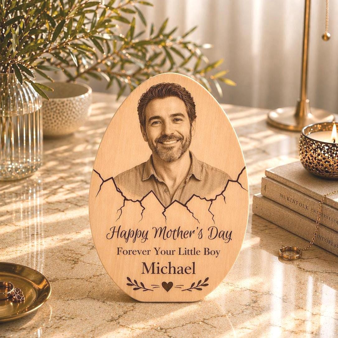 Personalized Mother’s Day Gift for Mom, Custom Photo Wood Plaque, Engraved Family Portrait on Wood, Unique Mom Gift from