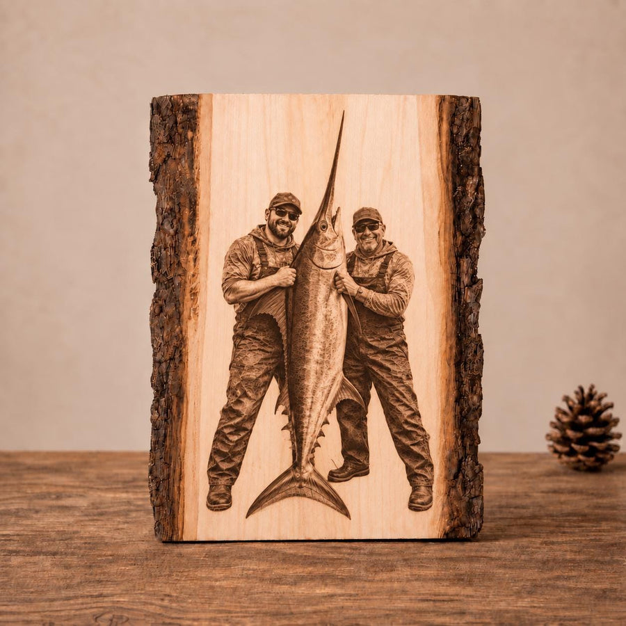 Personalized Hunting & Fishing Wood Engraving, Custom Sportsman Photo Plaque, Hunter Fisherman Gift, Outdoor Keepsake, Gift for Dad