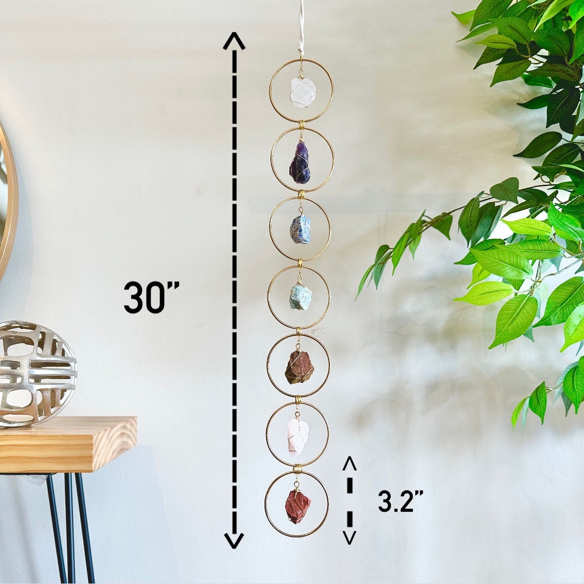 7 Chakra Crystal Hanging, Christmas Gift, Boho Home Decor, Seven Chakra Suncatcher, Meditation Wall Hanging, Natural Gem