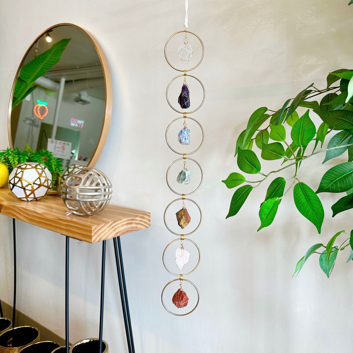 7 Chakra Crystal Hanging, Christmas Gift, Boho Home Decor, Seven Chakra Suncatcher, Meditation Wall Hanging, Natural Gem