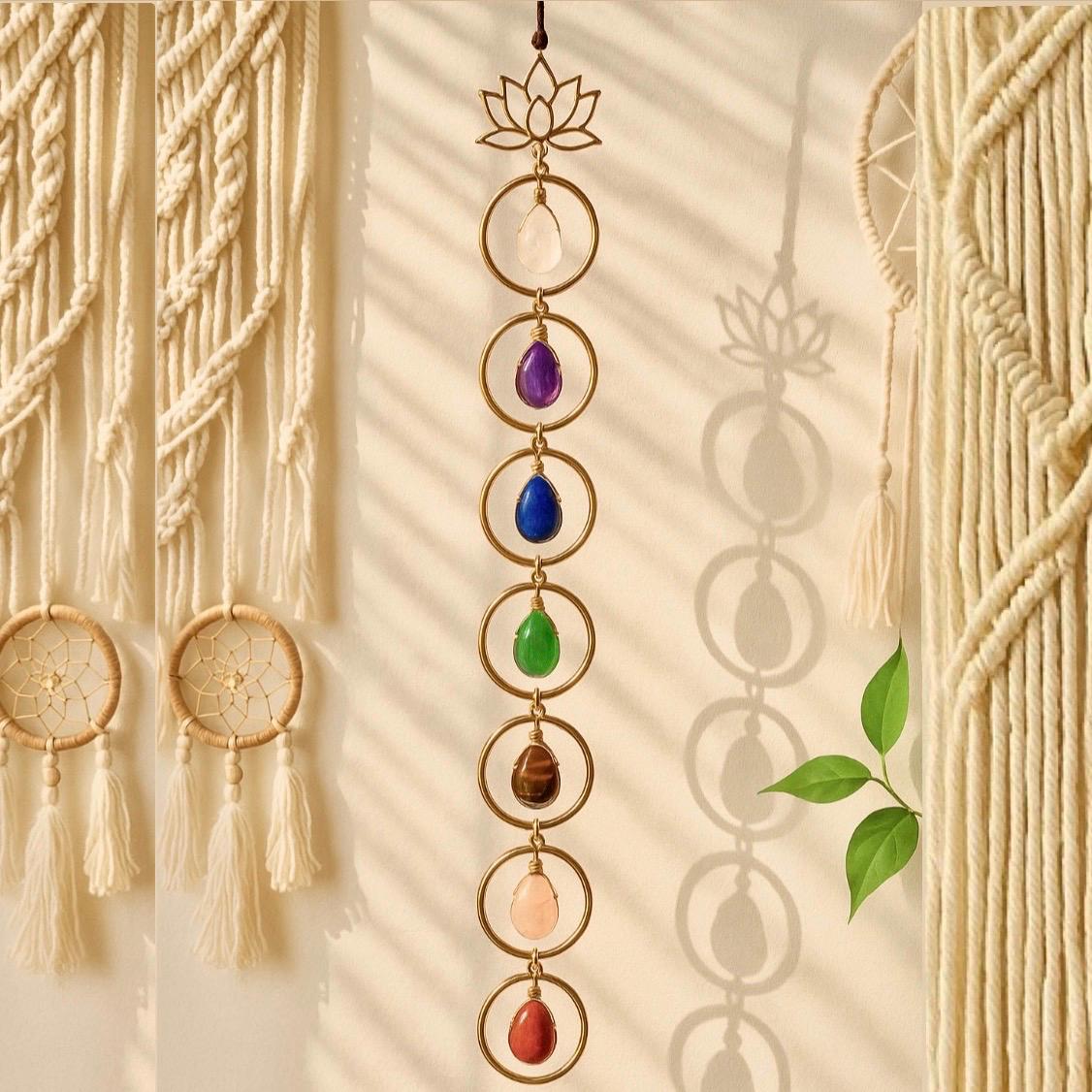7 Chakra Wall Hanging Decor, Crystal Healing Suncatcher, Boho Spiritual Decor, Meditation Room Ornament, Macrame Wall Ar