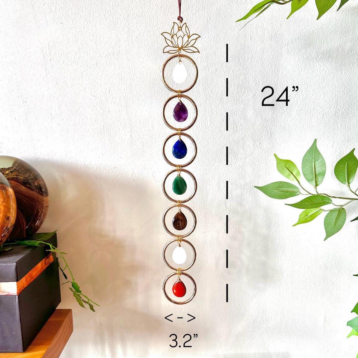 7 Chakra Wall Hanging Decor, Crystal Healing Suncatcher, Boho Spiritual Decor, Meditation Room Ornament, Macrame Wall Ar