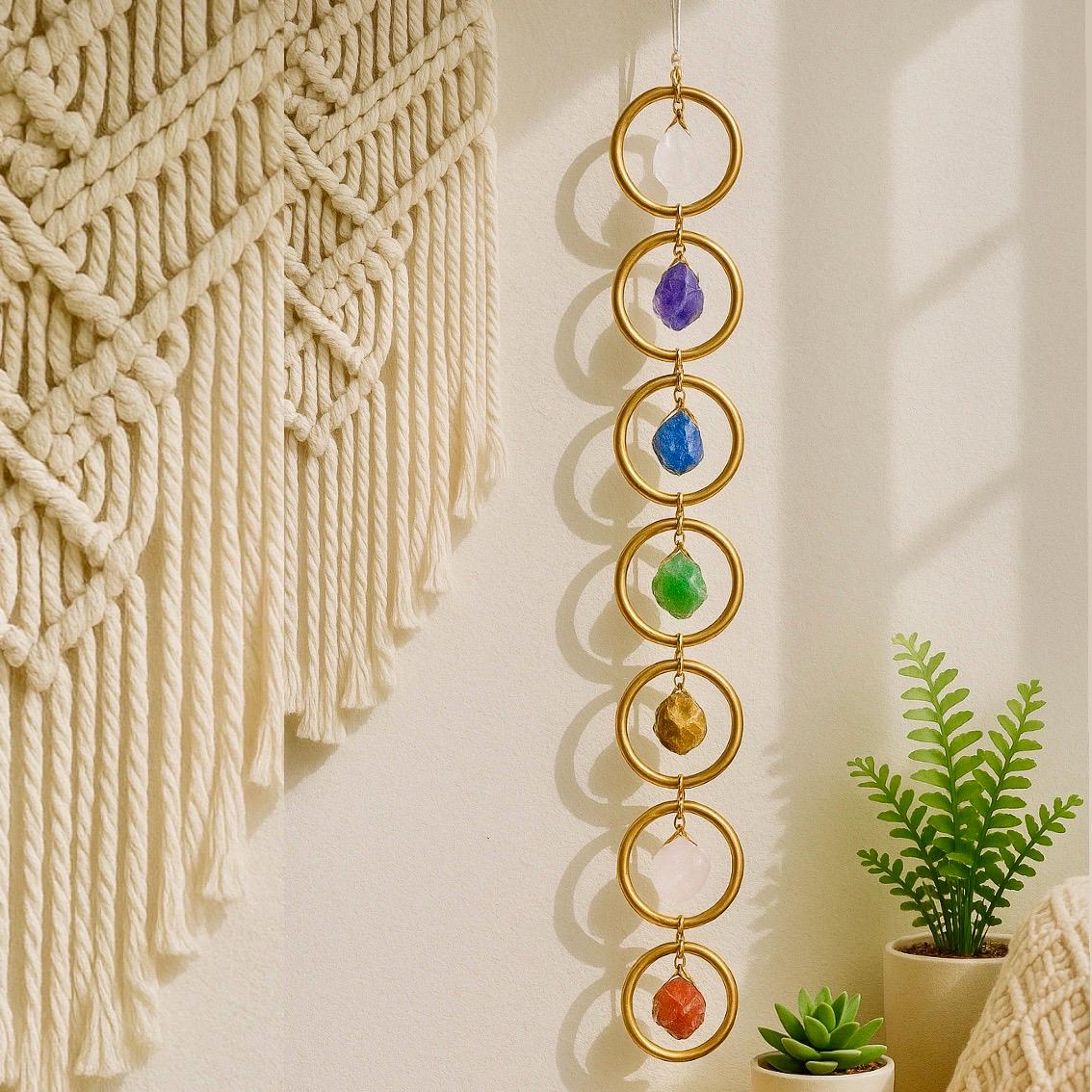 7 Chakra Wall Hanging Decor, Crystal Healing Suncatcher, Boho Spiritual Decor, Meditation Room Ornament, Macrame Wall Ar