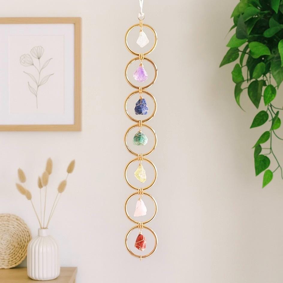 7 Chakra Wall Hanging Decor, Crystal Healing Suncatcher, Boho Spiritual Decor, Meditation Room Ornament, Macrame Wall Ar