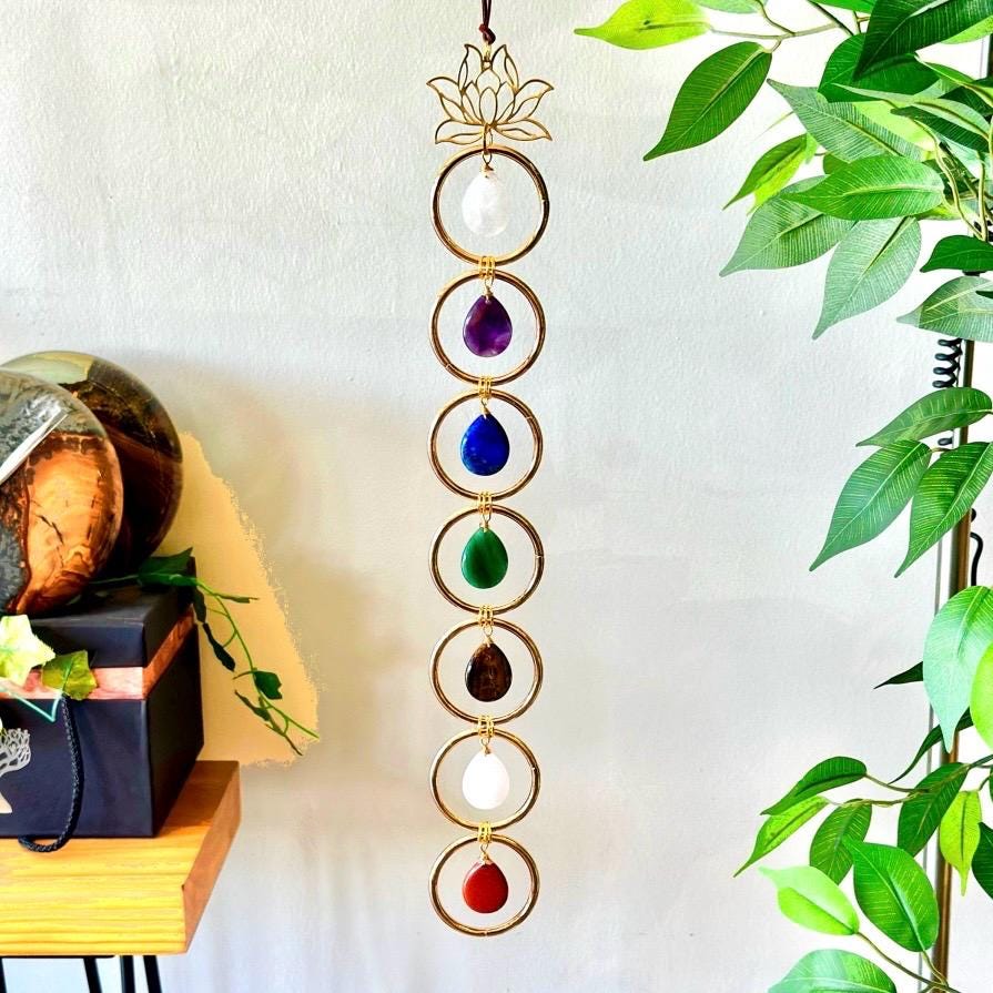7 Chakra Wall Hanging Decor, Crystal Healing Suncatcher, Boho Spiritual Decor, Meditation Room Ornament, Macrame Wall Ar