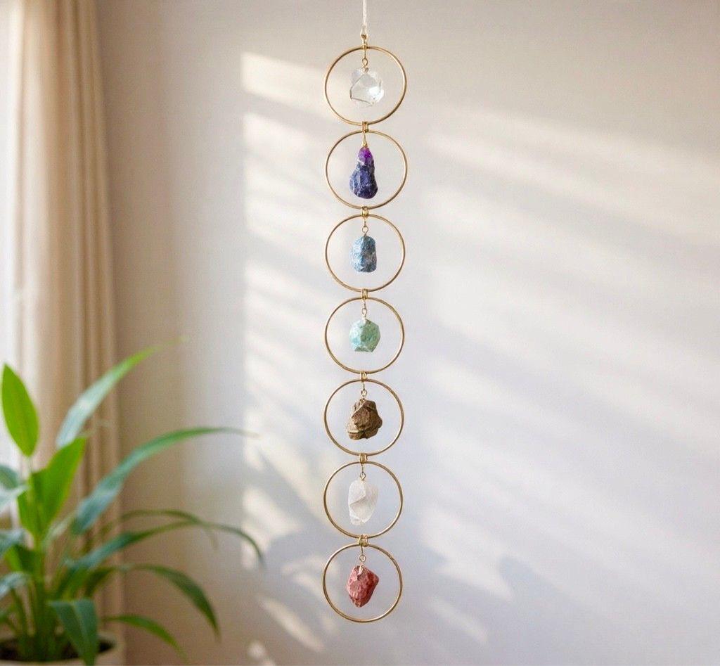 7 Chakra Crystal Hanging, Christmas Gift, Boho Home Decor, Seven Chakra Suncatcher, Meditation Wall Hanging, Natural Gem