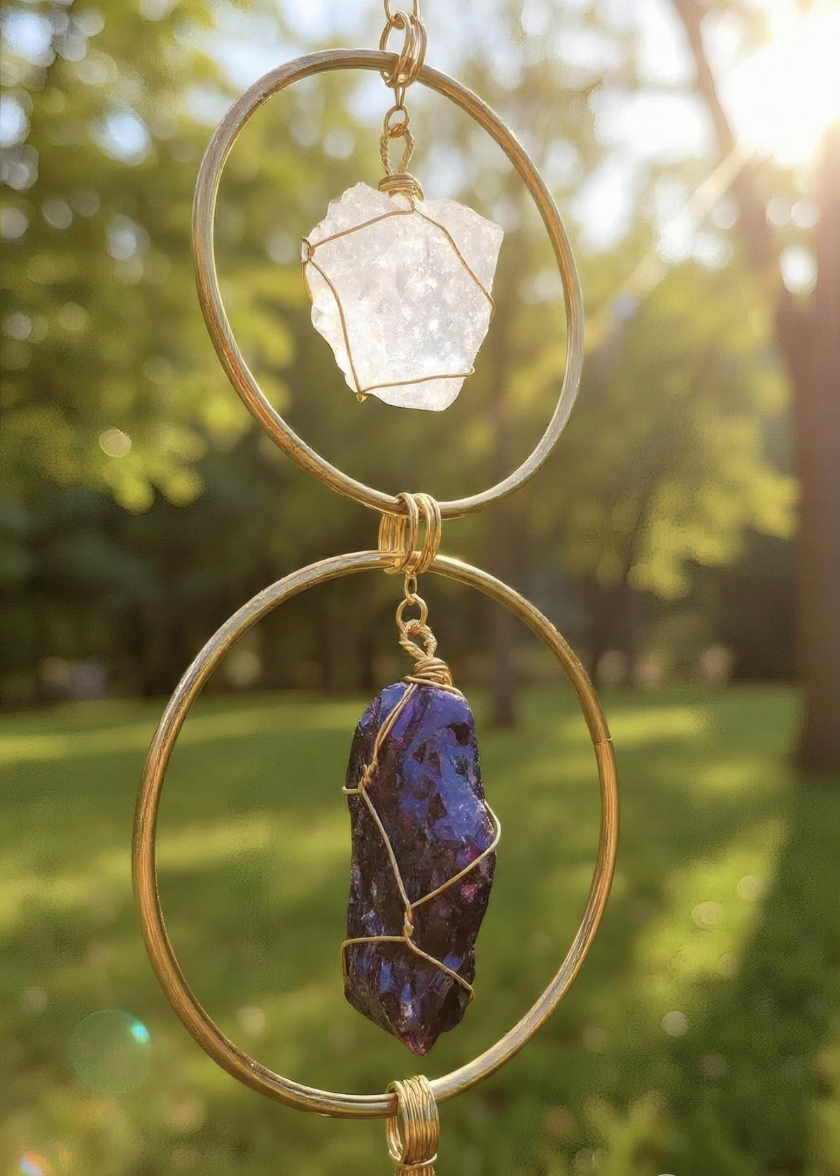 7 Chakra Crystal Hanging, Christmas Gift, Boho Home Decor, Seven Chakra Suncatcher, Meditation Wall Hanging, Natural Gem