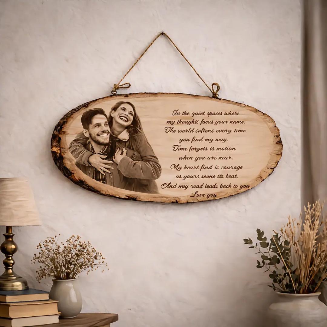 Personalized Photo Wood Sign, Custom Engraved Family Portrait, Rustic Wall Hanging Decor, Anniversary Gift, Custom Name 