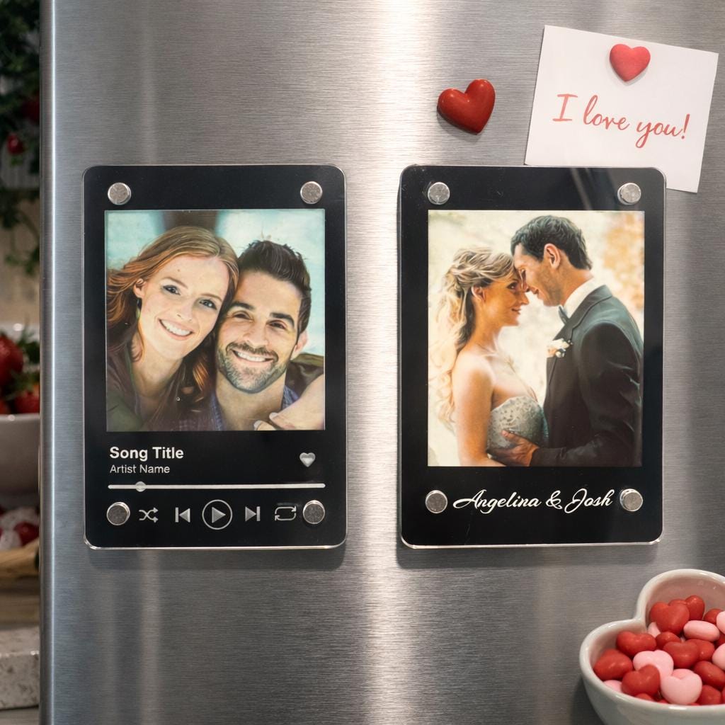 Personalized Photo Magnet, Valentine’s Day Gift for Couples, Song Title Fridge Magnet, Custom Romantic Keepsake