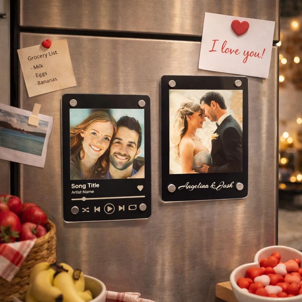 Personalized Photo Magnet, Valentine’s Day Gift for Couples, Song Title Fridge Magnet, Custom Romantic Keepsake