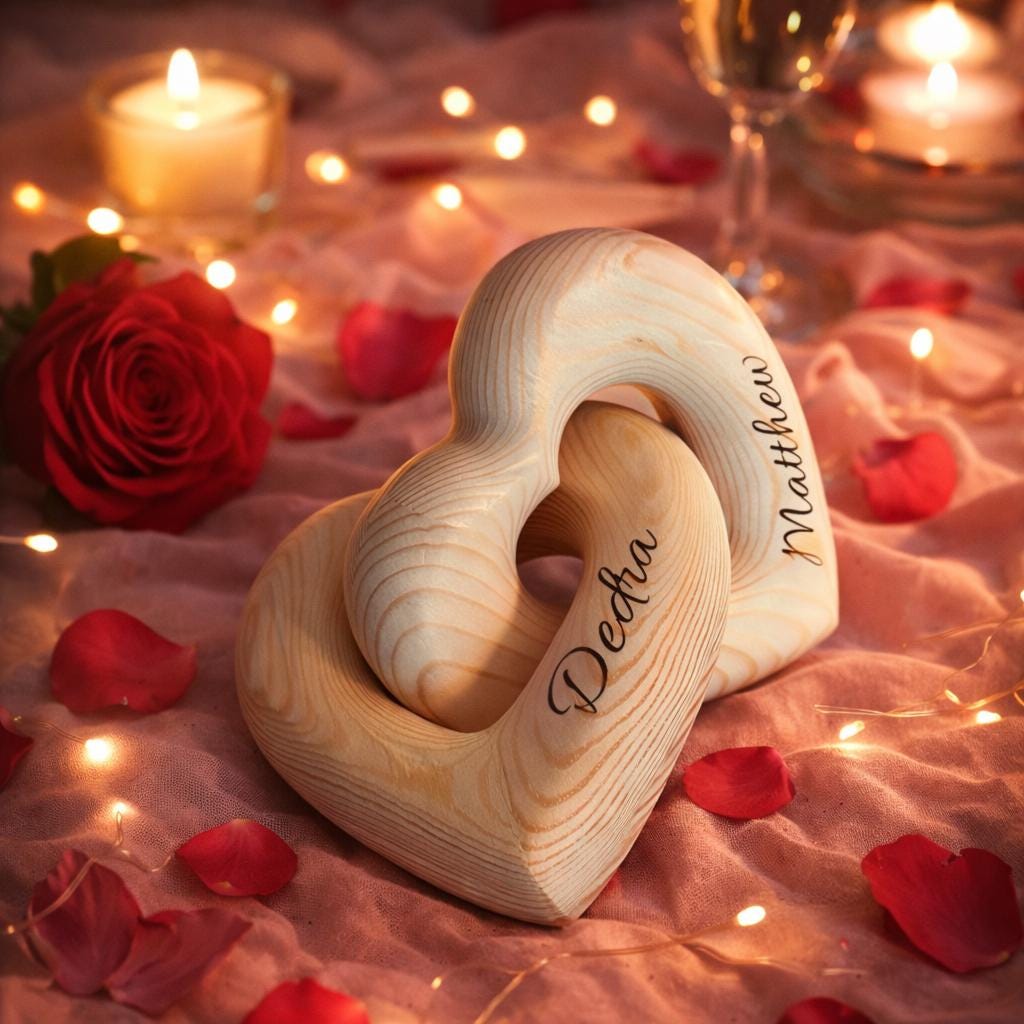 Personalized Wooden Infinity Heart, Custom Names Keepsake For Couples, Anniversary Wedding Gift