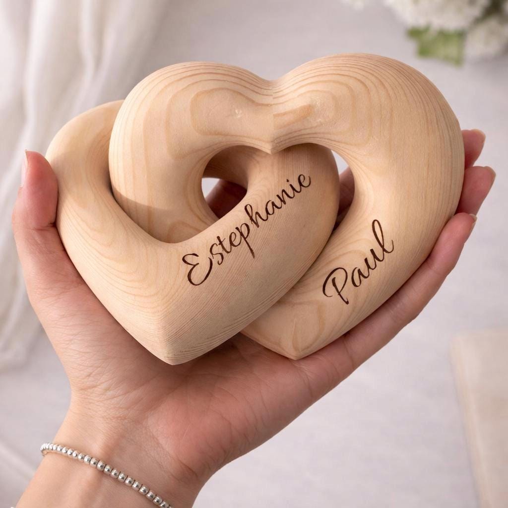Personalized Wooden Infinity Heart, Custom Names Keepsake For Couples, Anniversary Wedding Gift