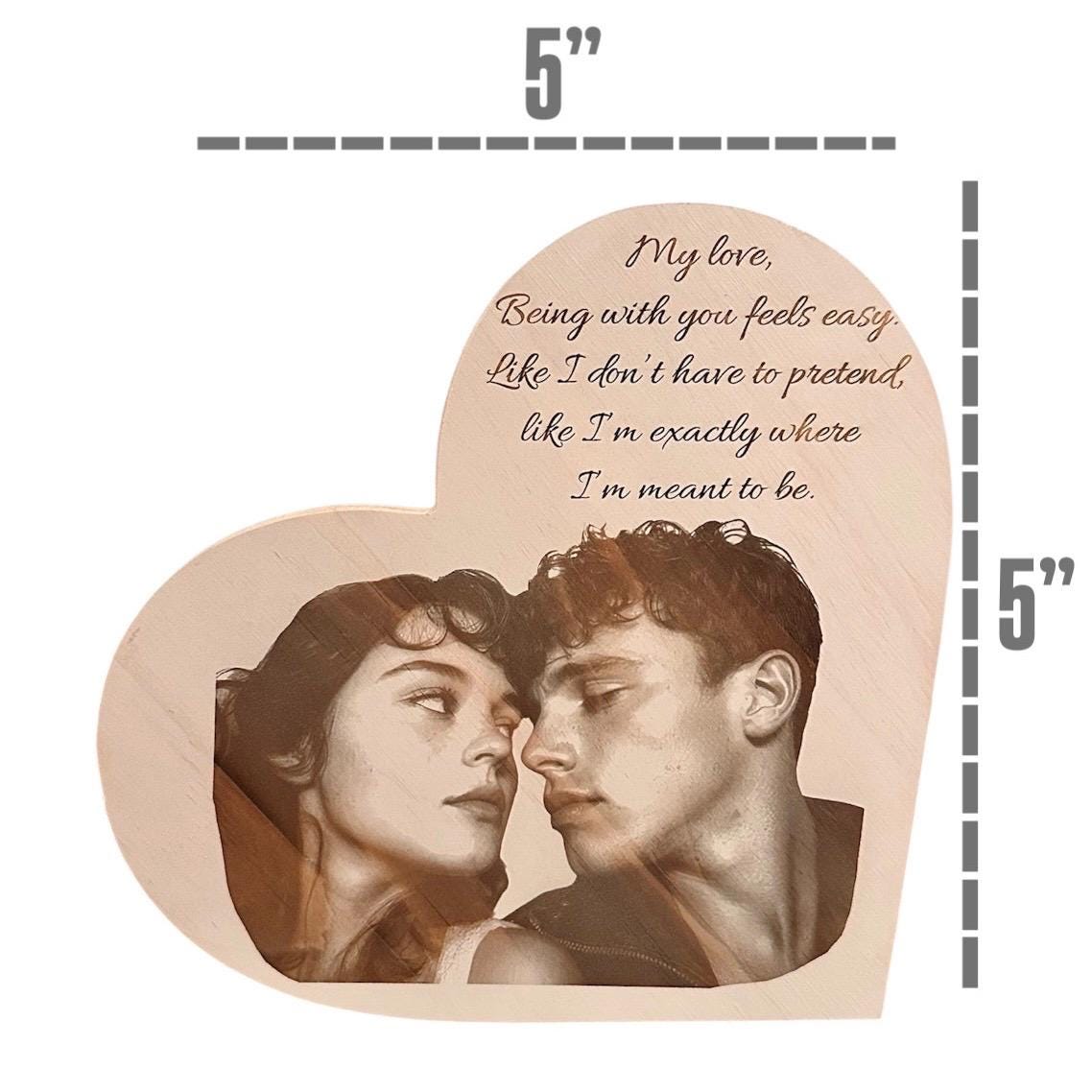 Anniversary Gift for Couple, Personalized Heart Wood Photo Engraving, Custom Photo Mother’s Day Gift , Romantic Gift for