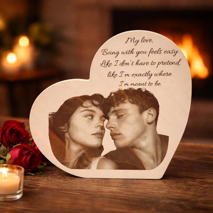 Personalized Heart Wood Photo Engraving
