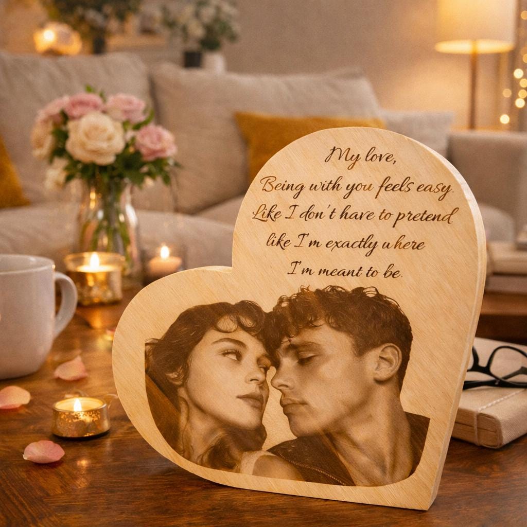 Anniversary Gift for Couple, Personalized Heart Wood Photo Engraving, Custom Photo Mother’s Day Gift , Romantic Gift for