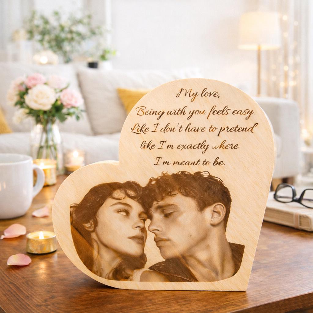 Anniversary Gift for Couple, Personalized Heart Wood Photo Engraving, Custom Photo Mother’s Day Gift , Romantic Gift for