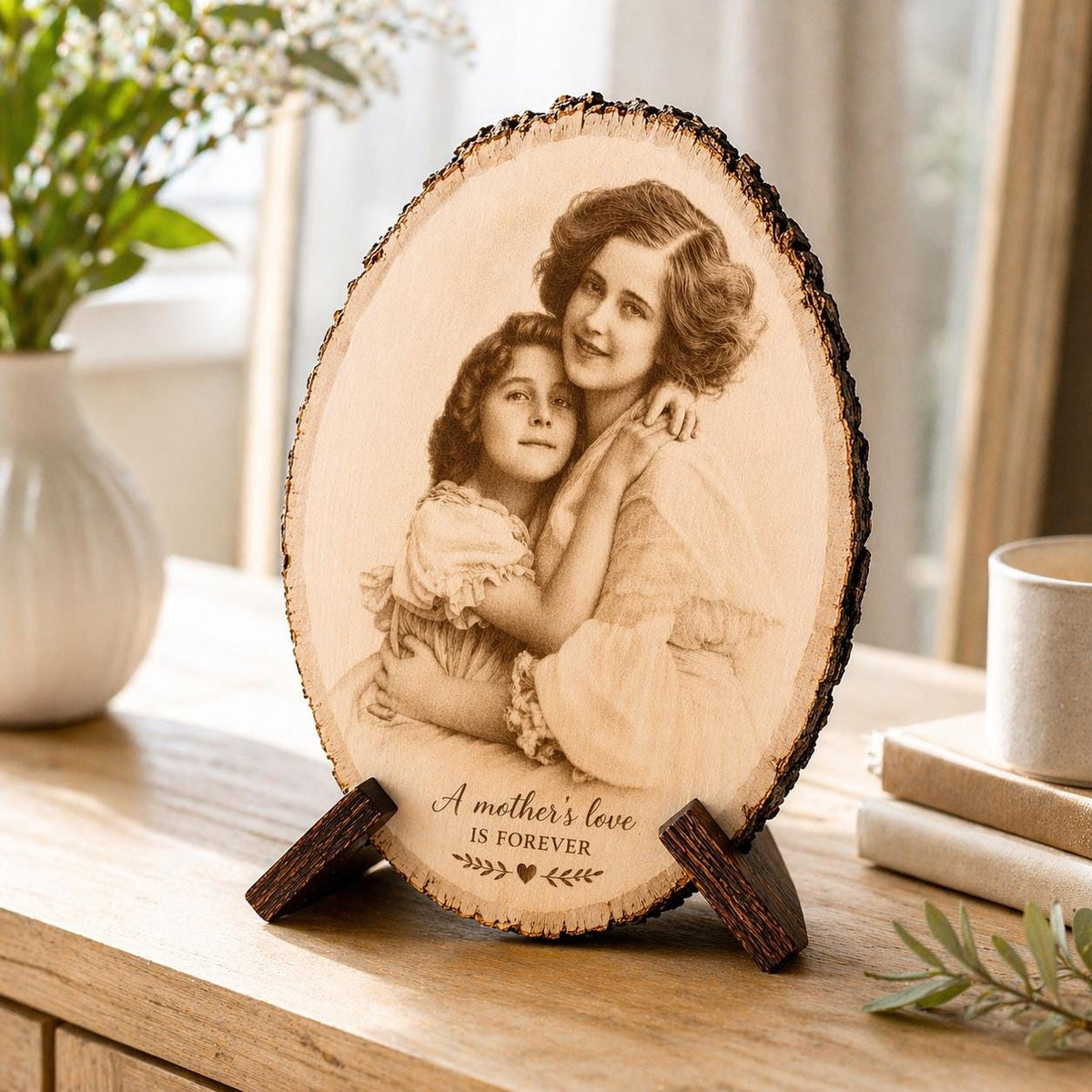 Personalized Mother’s Day Gift, Custom Family Photo Engraving on Wood, Engraved Mom Portrait, Custom Photo Gift for Mom