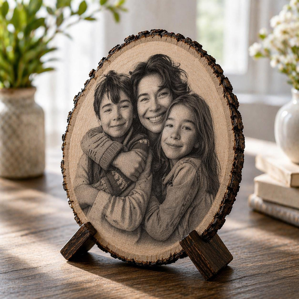 Personalized Mother’s Day Gift, Custom Family Photo Engraving on Wood, Engraved Mom Portrait, Custom Photo Gift for Mom
