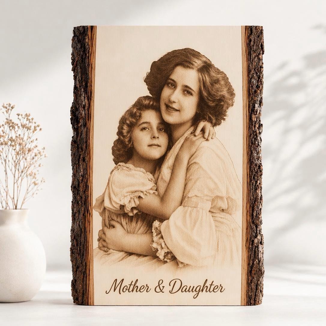 Personalized Mother’s Day Gift for Mom, Custom Photo on Wood Plaque, Engraved Wood Picture, Gift from Daughter Son, Fami