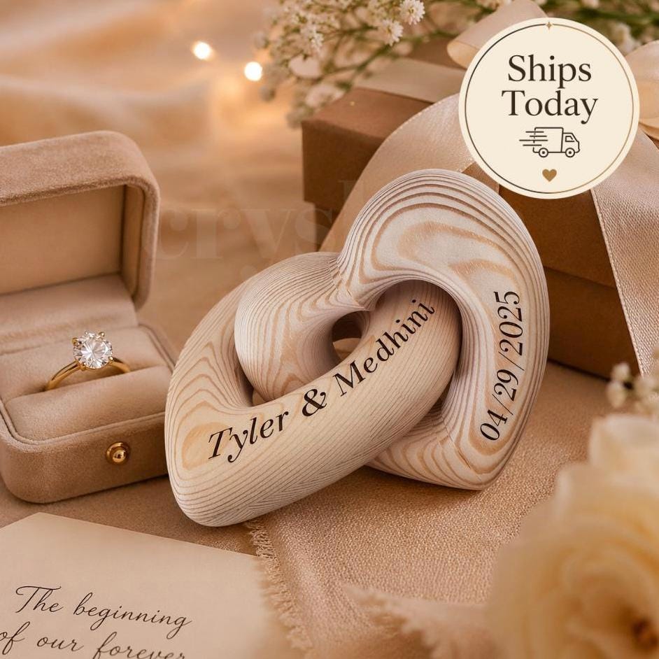 Personalized Anniversary Gift for Her or Him, Infinity Heart with Couple Names, Custom Engraved Wooden Keepsake