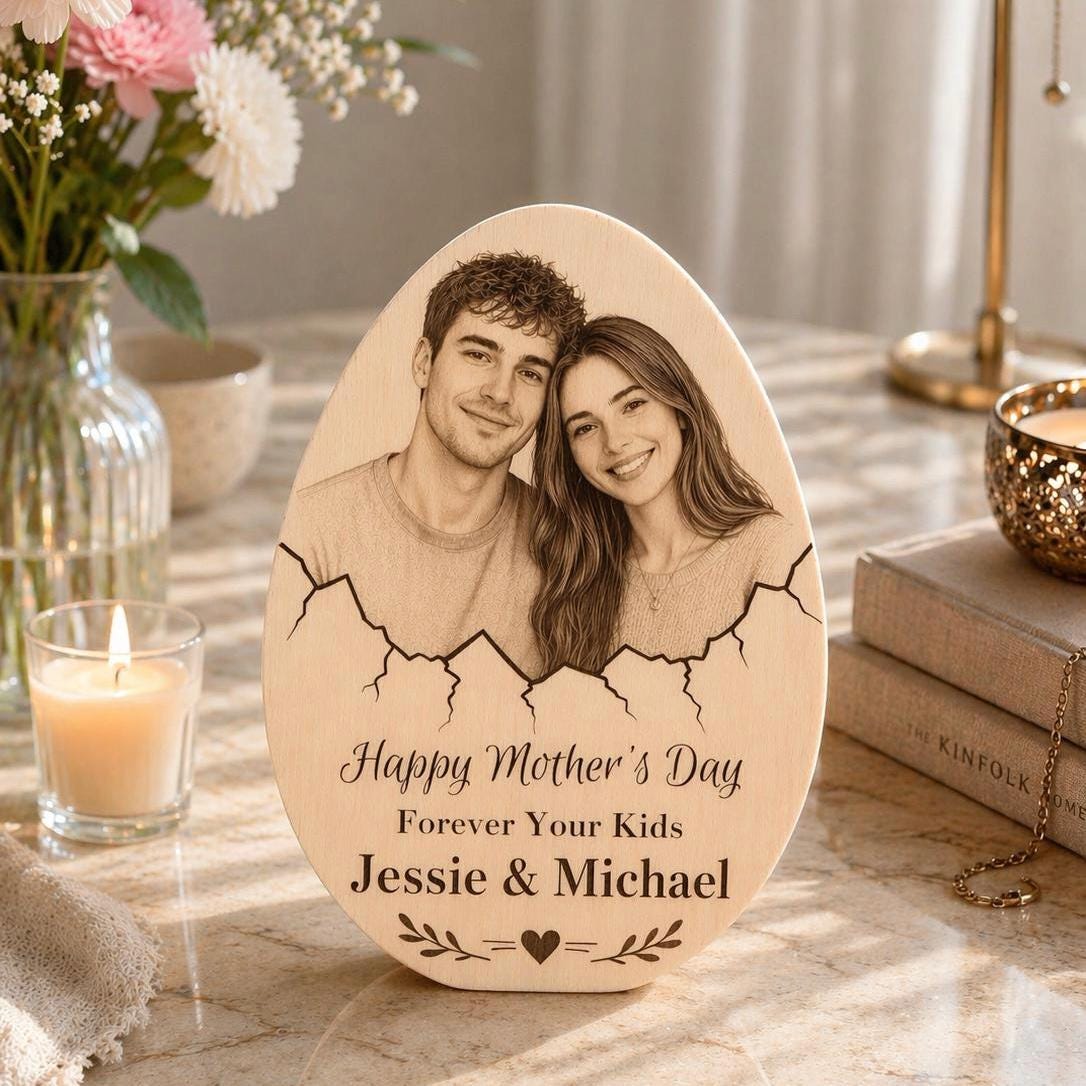 Personalized Mother’s Day Gift for Mom, Custom Photo Wood Plaque, Engraved Family Portrait on Wood, Unique Mom Gift from