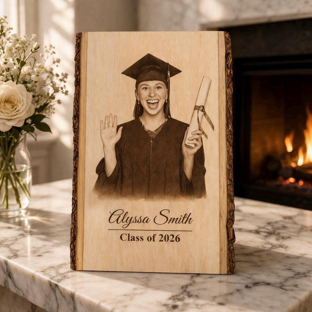 Custom Graduation Gift, Personalized Wood Photo Engraving, Graduation Plaque, Class of 2026 Keepsake, Custom Photo on Wo