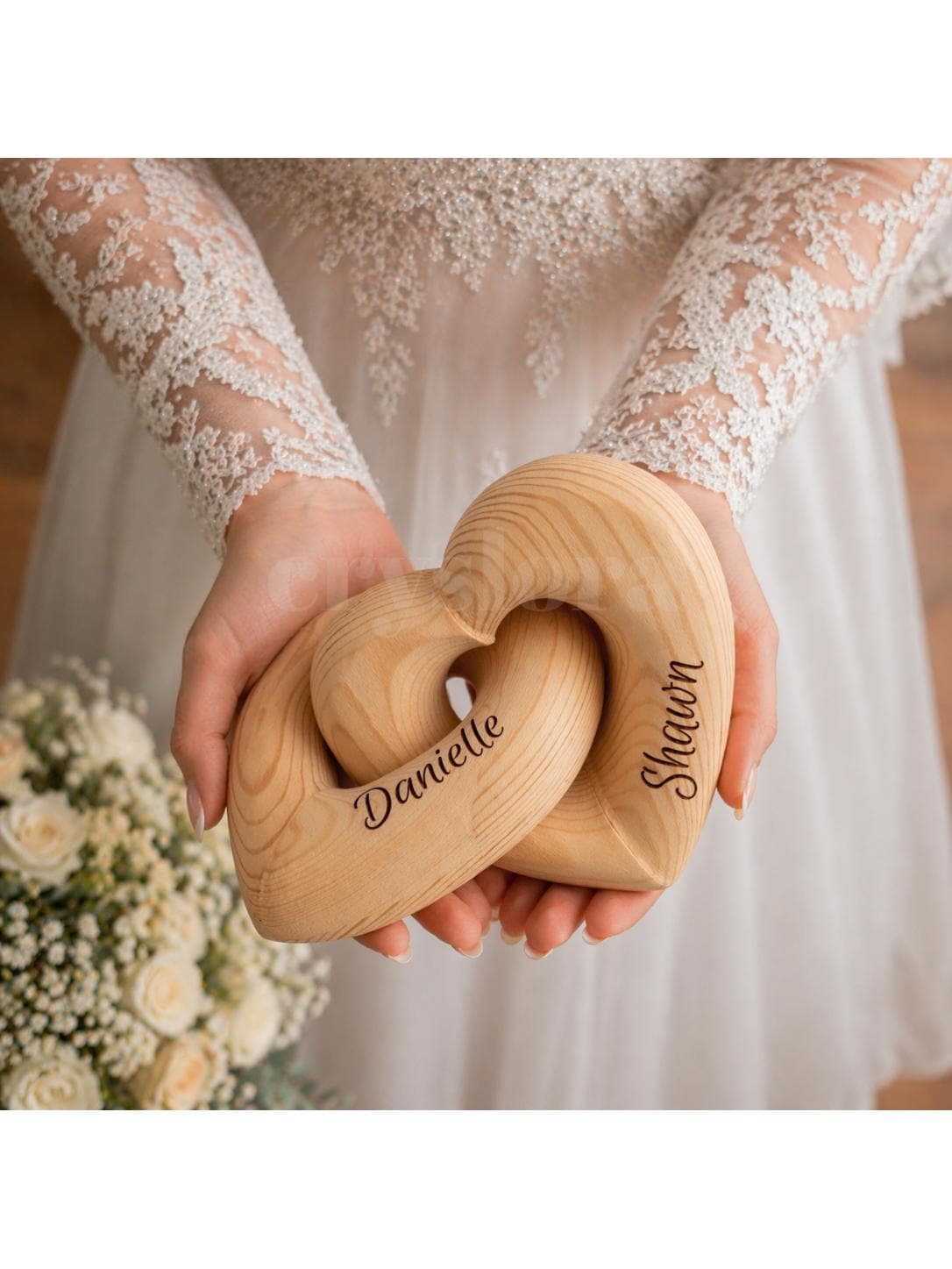 Personalized Anniversary Gift for Her or Him, Infinity Heart with Couple Names, Custom Engraved Wooden Keepsake