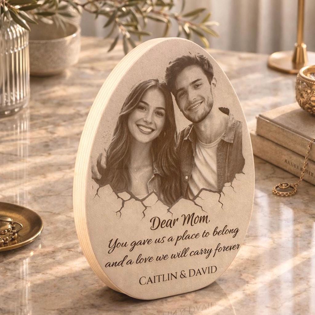 Personalized Mother’s Day Gift for Mom, Custom Photo Wood Plaque, Engraved Family Portrait on Wood, Unique Mom Gift from