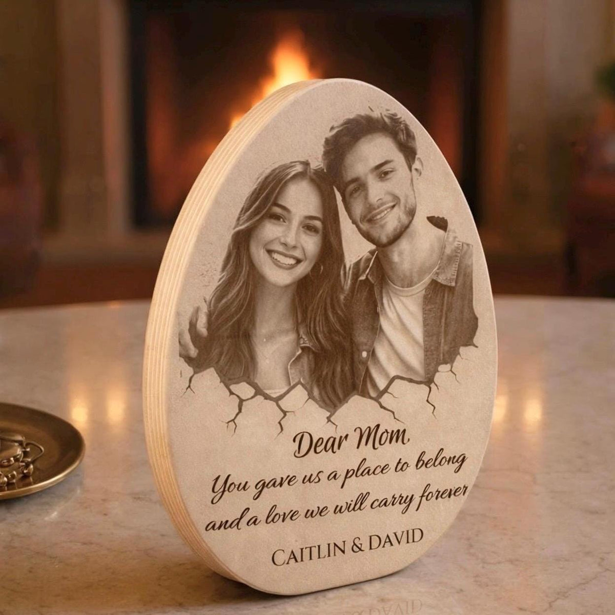 Personalized Mother’s Day Gift for Mom, Custom Photo Wood Plaque, Engraved Family Portrait on Wood, Unique Mom Gift from