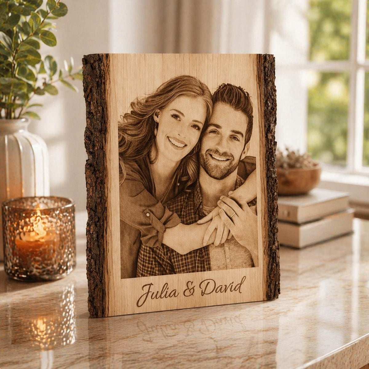 Personalized Photo Engraving on Wood, Custom Couple Portrait Gift, Rustic Anniversary Decor, Engraved Wood Picture, Wedd