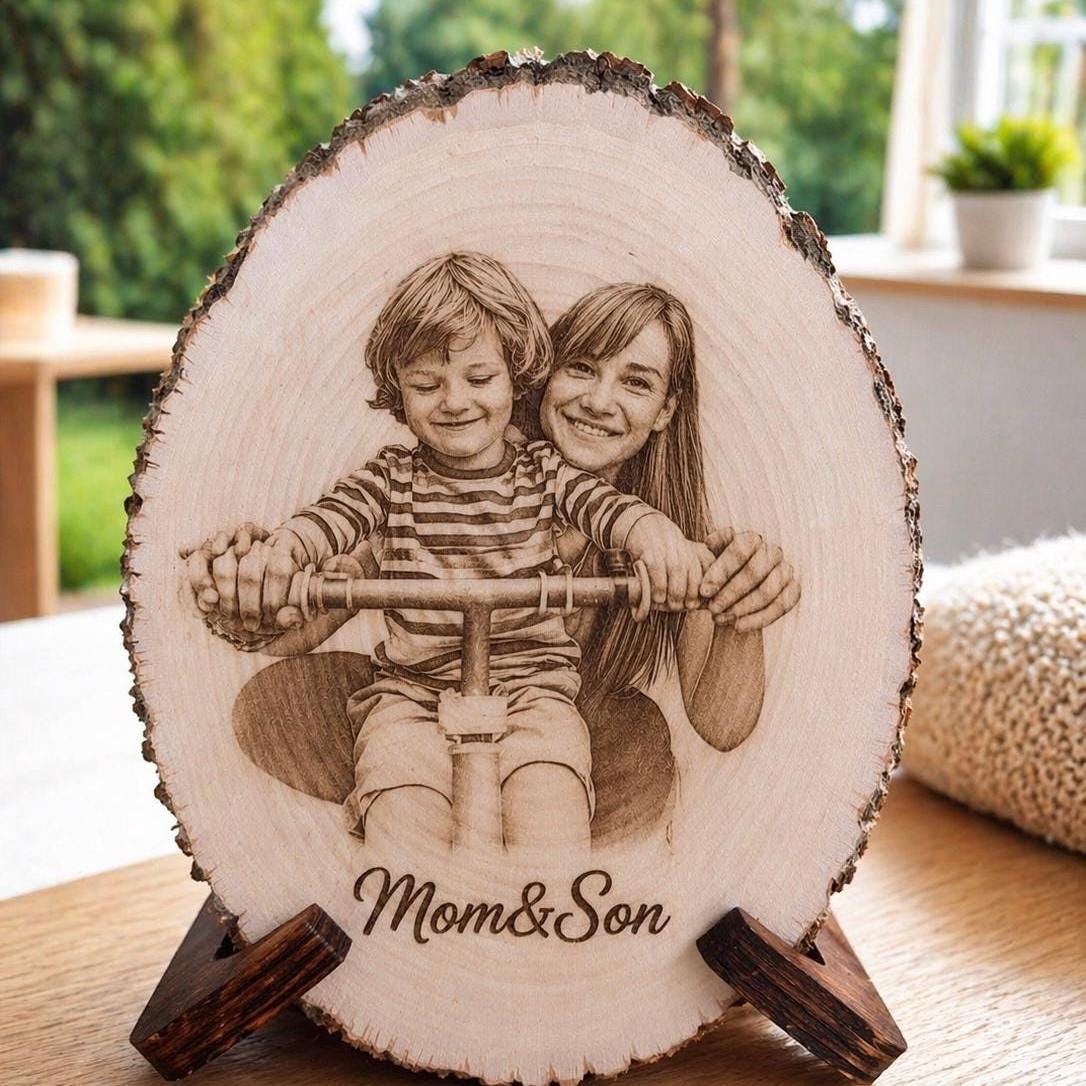 Personalized Mother’s Day Gift, Custom Family Photo Engraving on Wood, Engraved Mom Portrait, Custom Photo Gift for Mom