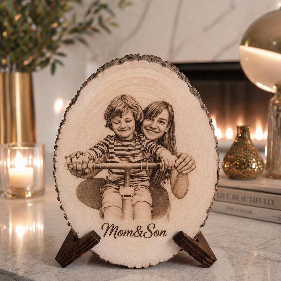 Personalized Mother’s Day Gift, Custom Family Photo Engraving on Wood, Engraved Mom Portrait, Custom Photo Gift for Mom