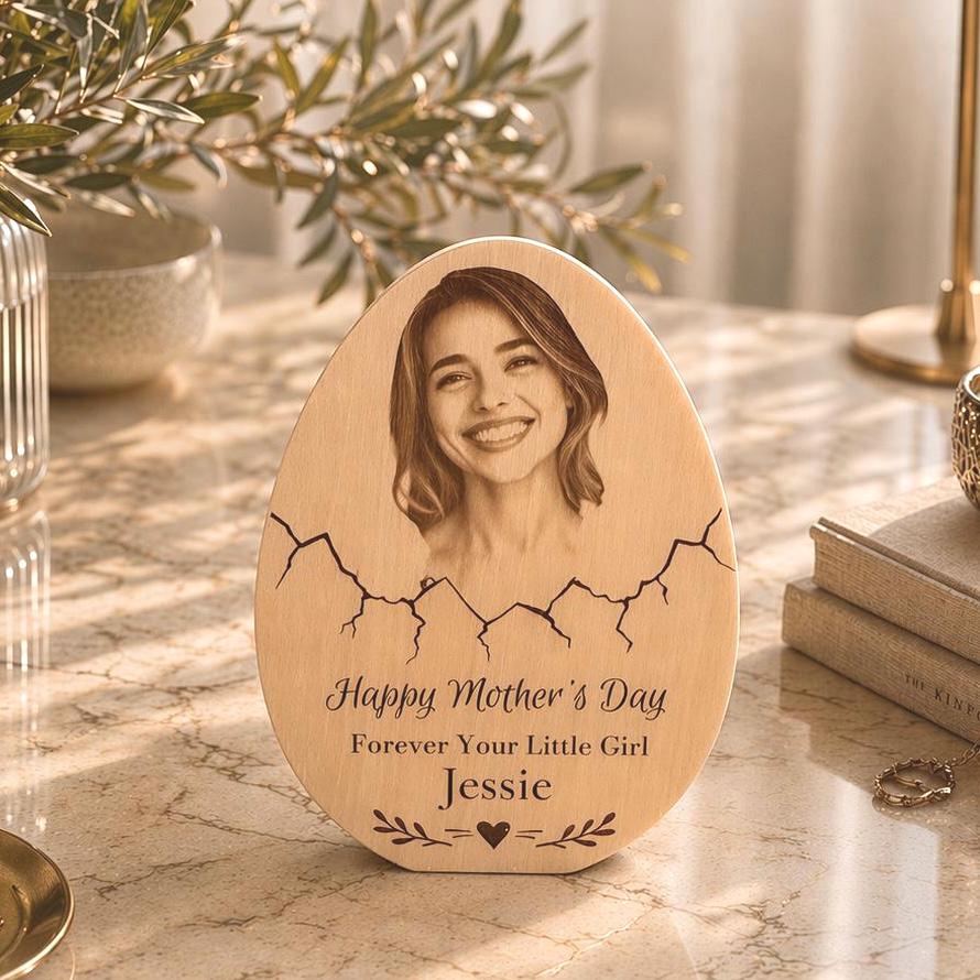 Personalized Mother’s Day Gift for Mom, Custom Photo Wood Plaque, Engraved Family Portrait on Wood, Unique Mom Gift from