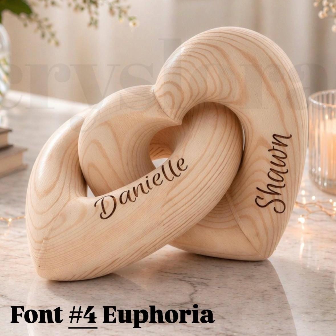 Personalized Anniversary Gift for Her or Him, Infinity Heart with Couple Names, Custom Engraved Wooden Keepsake