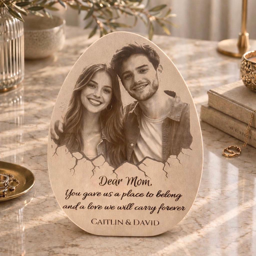 Personalized Mother’s Day Gift for Mom, Custom Photo Wood Plaque, Engraved Family Portrait on Wood, Unique Mom Gift from