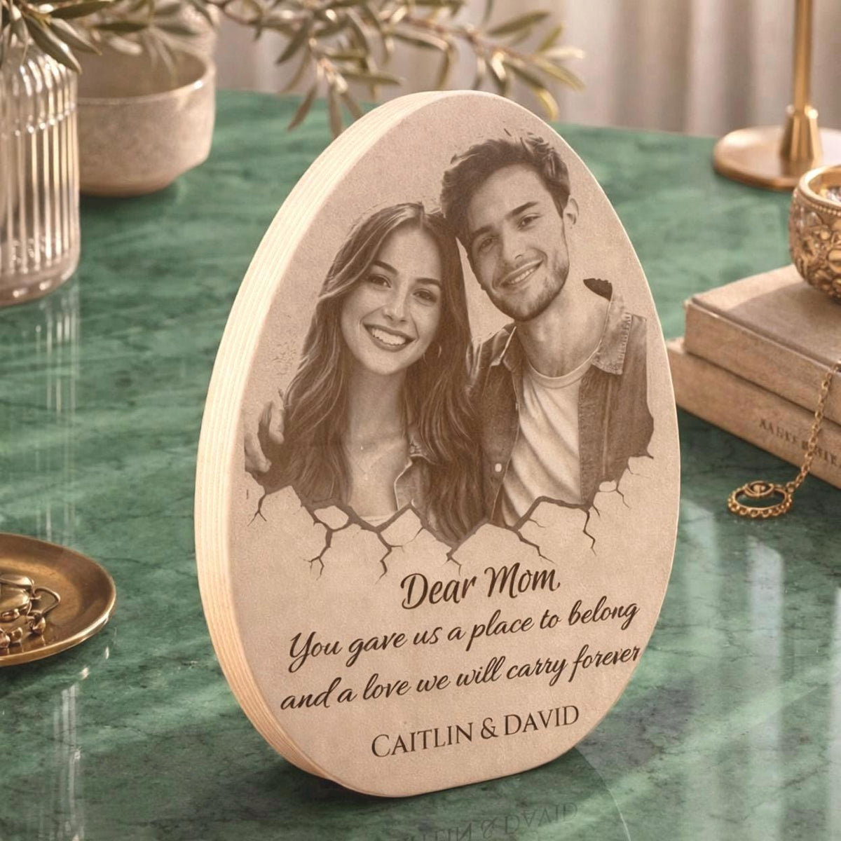 Personalized Mother’s Day Gift for Mom, Custom Photo Wood Plaque, Engraved Family Portrait on Wood, Unique Mom Gift from