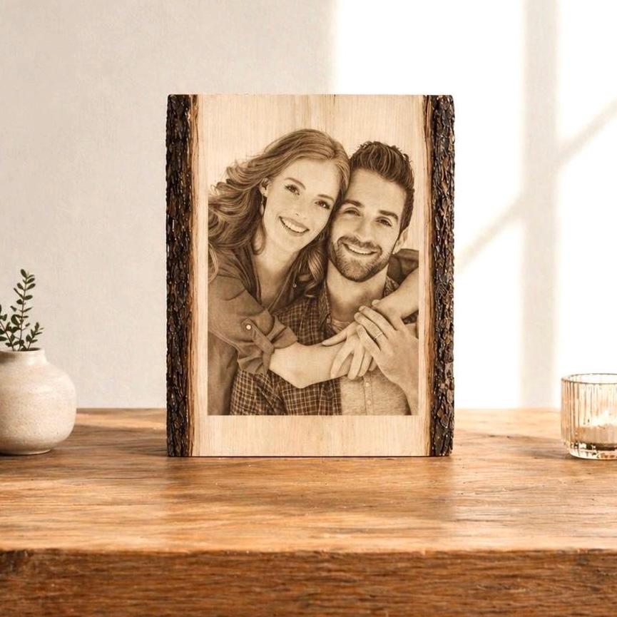 Personalized Photo Engraving on Wood, Custom Couple Portrait Gift, Rustic Anniversary Decor, Engraved Wood Picture, Wedd