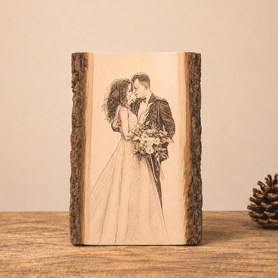 Personalized Photo Engraving on Wood, Custom Couple Portrait Gift, Rustic Anniversary Decor, Engraved Wood Picture, Wedd
