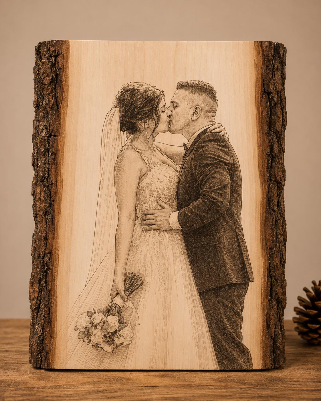 Personalized Photo Engraving on Wood, Custom Couple Portrait Gift, Rustic Anniversary Decor, Engraved Wood Picture, Wedd