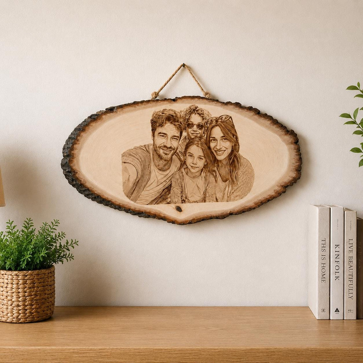 Personalized Photo Wood Sign, Custom Engraved Family Portrait, Rustic Wall Hanging Decor, Anniversary Gift, Custom Name 