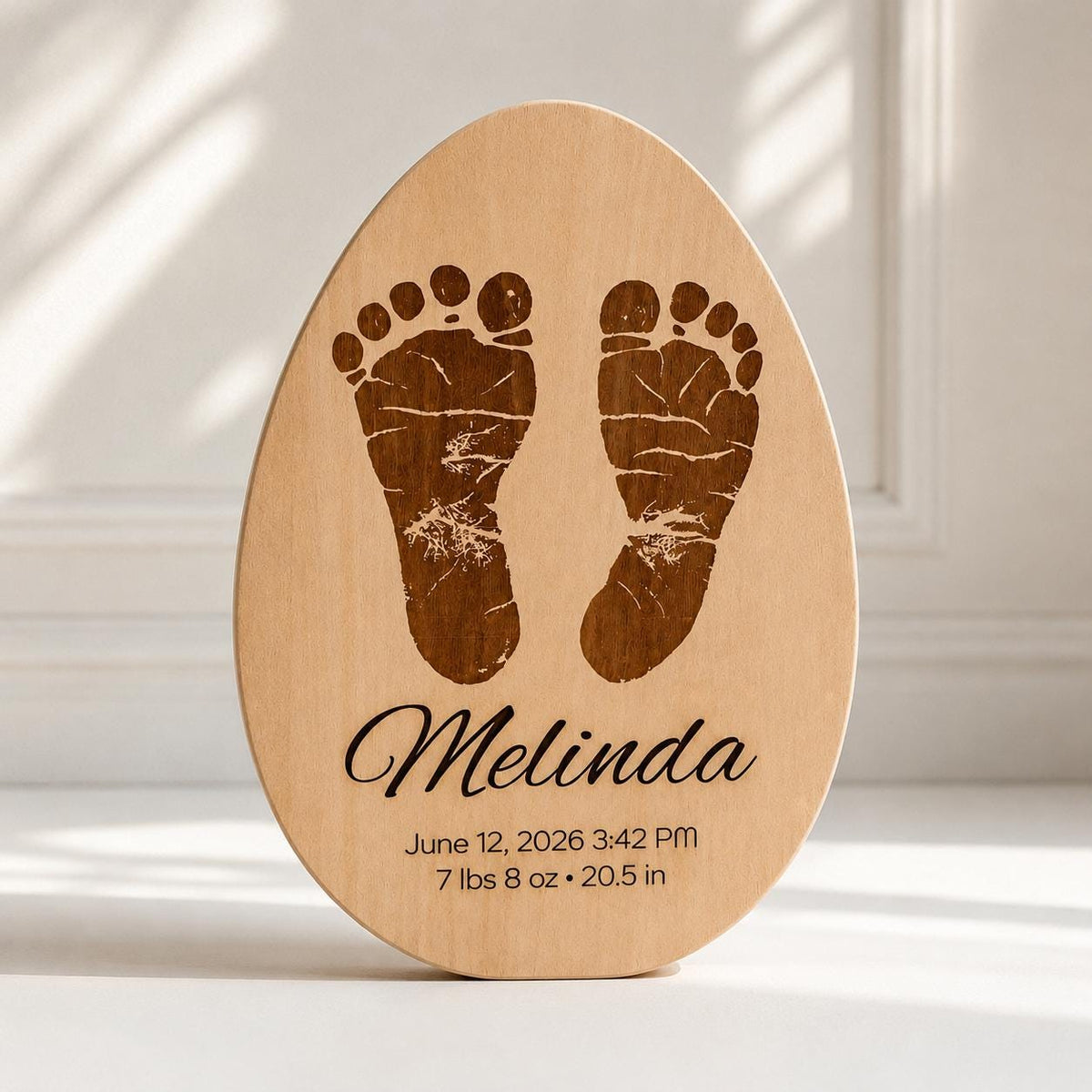Personalized Wooden Baby Footprint Plaque, Custom Baby Footprint Keepsake, Baby Birth Stats Sign, New Baby Gift for Pare