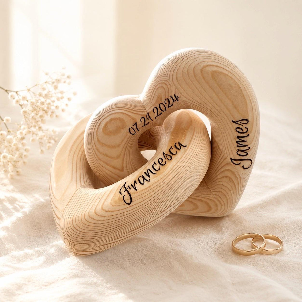 Personalized Wooden Infinity Heart, Custom Names Keepsake For Couples, Anniversary Wedding Gift