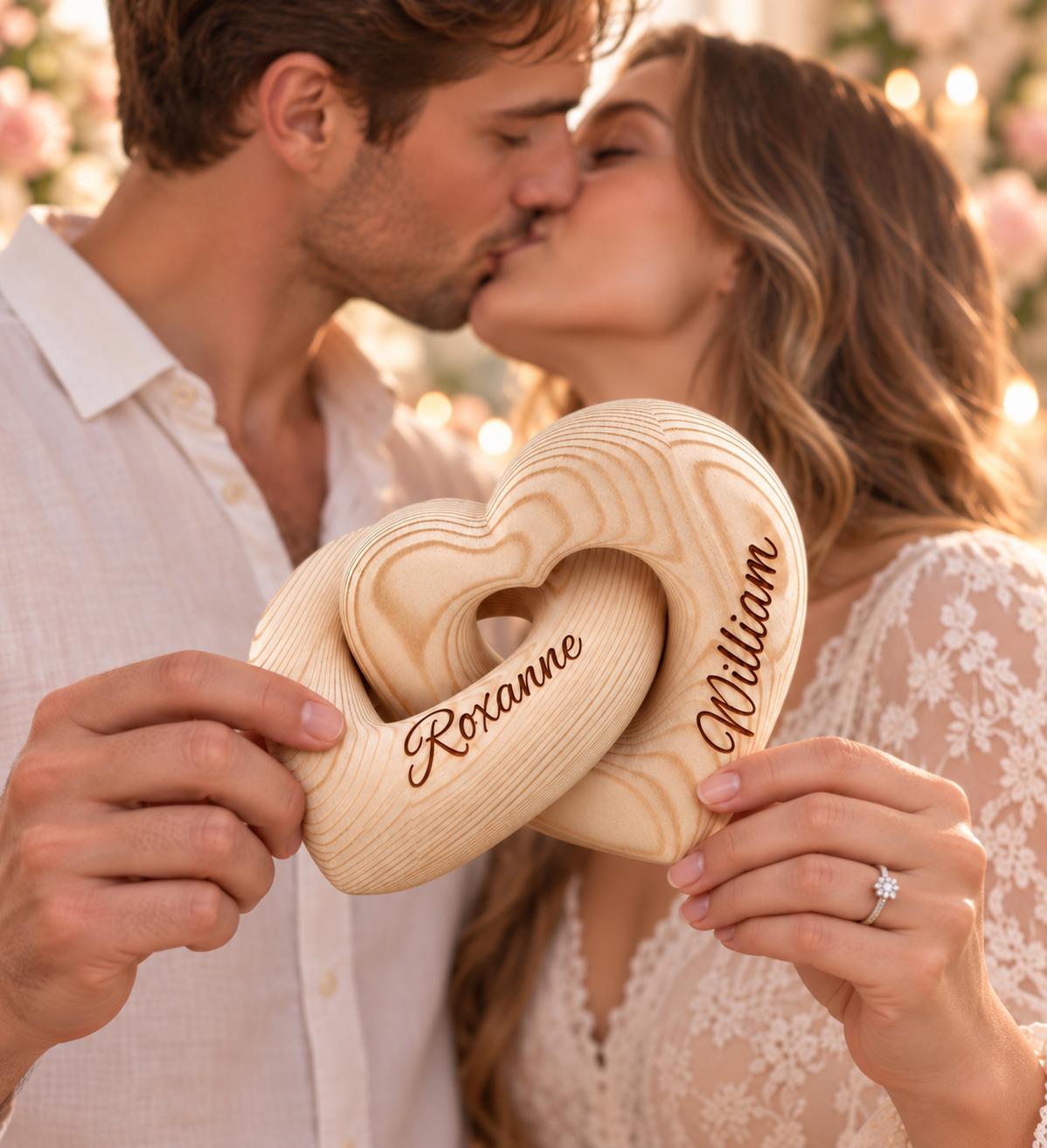 Personalized Wooden Hearts with Names, Anniversary Gift for Couples, Wedding or Engagement Keepsake