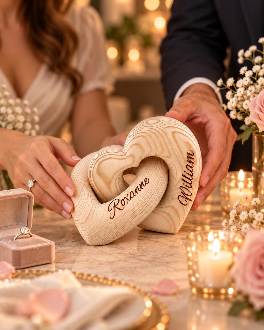 Personalized Wooden Hearts with Names, Anniversary Gift for Couples, Wedding or Engagement Keepsake