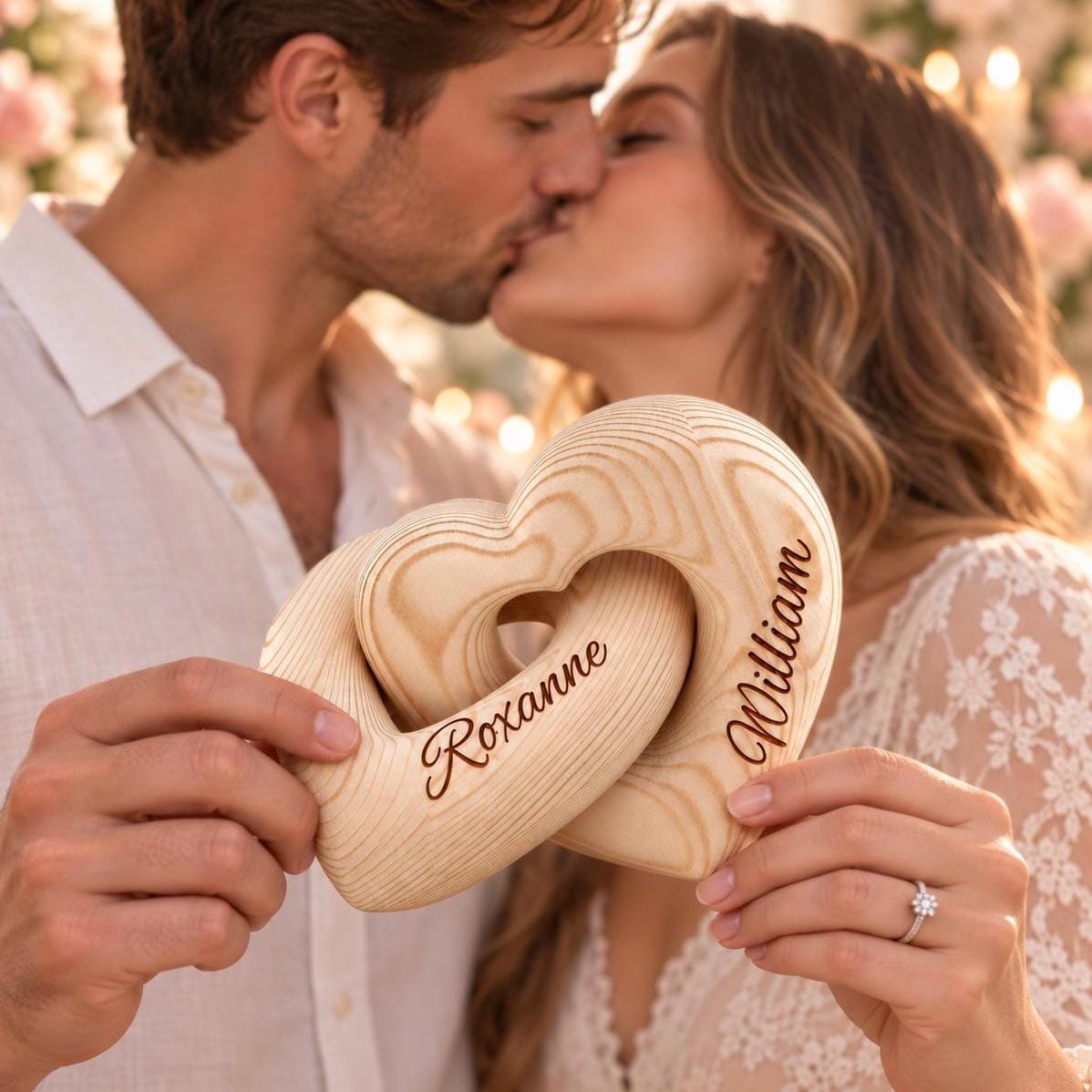 Personalized Anniversary Gift for Her or Him, Infinity Heart with Couple Names, Custom Engraved Wooden Keepsake