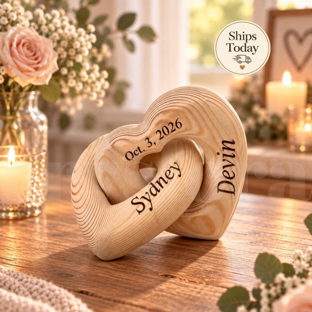Personalized Intertwined Wooden Hearts